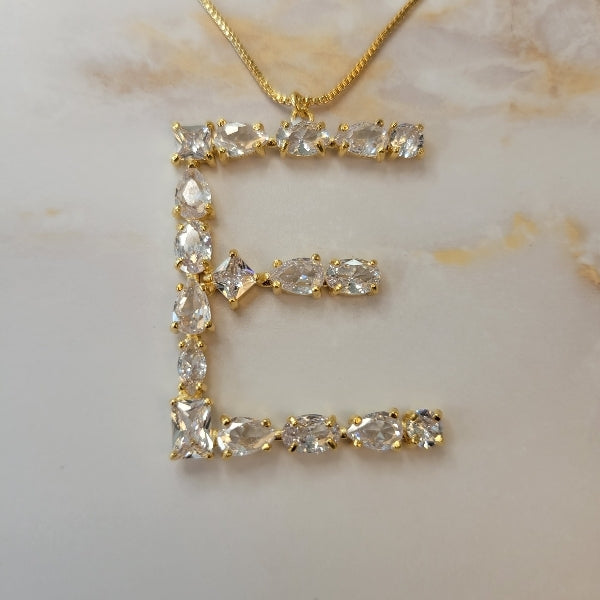 18K Gold Plated Crystal Letter E Necklace