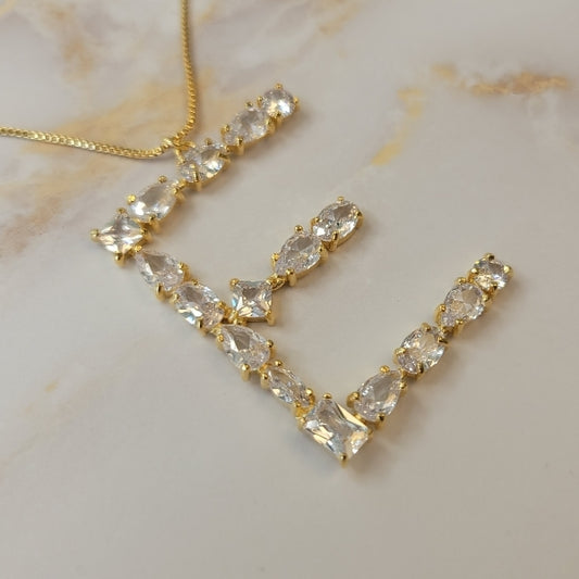 18K Gold Plated Crystal Letter E Necklace