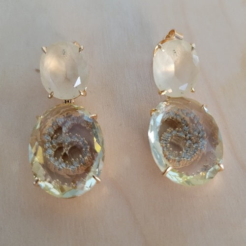 18K Gold Plated Studded Zirconia behind Lime Citrine Earrings