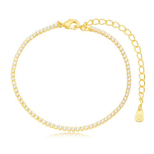18K Gold Plated Tennis Bracelet with 2mm zirconia stones.