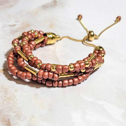 18K Gold Plated Adjustable Bracelet with colorful ball details.