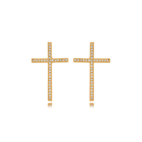 18K Gold Plated Small Cross Zirconia Earring