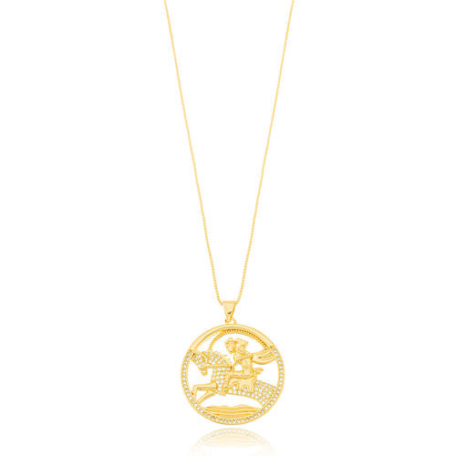 18K Gold Plated Saint George Studded Zirconia Box Necklace