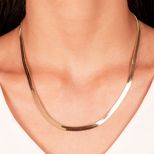18K Gold Plated Thick Flat Herringbone Necklace 55cm