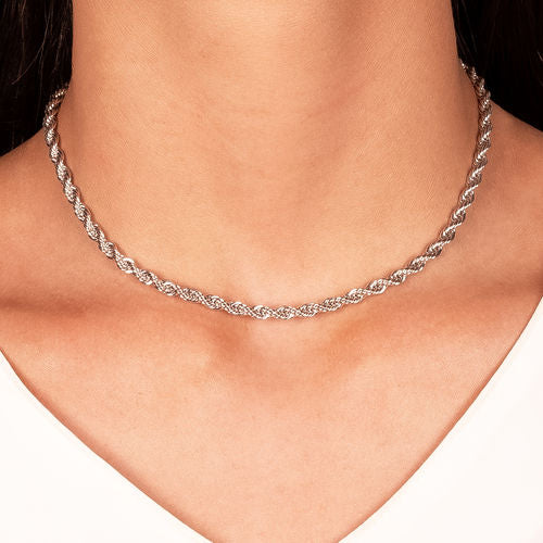 White Rhodium Plated Thick Rope Necklace 45cm