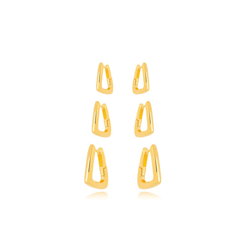 18K Gold Plated Trio Click Hoops Square Earrings