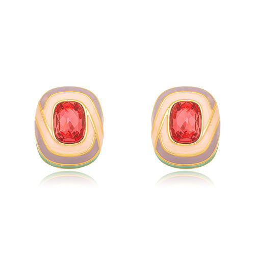 18K Gold Plated Color Enamelling Pink Crystal Earrings