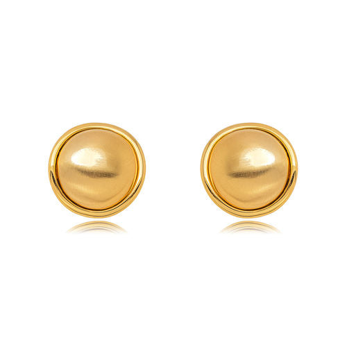 18K Gold Plated Round Domed Brushed Finish Earrings