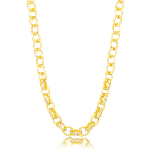 18K Gold Plated Studded Zirconia Paperclip Necklace