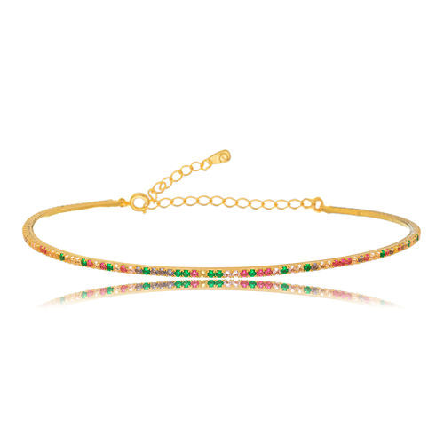 18K Gold Plated Four-Prong Colorful Zirconias 2mm Tennis Chain