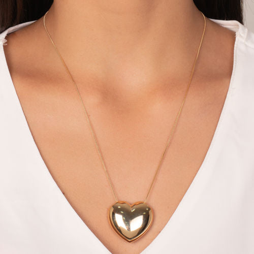 18K Gold Plated Box Chain Bold Heart Pendant Necklace