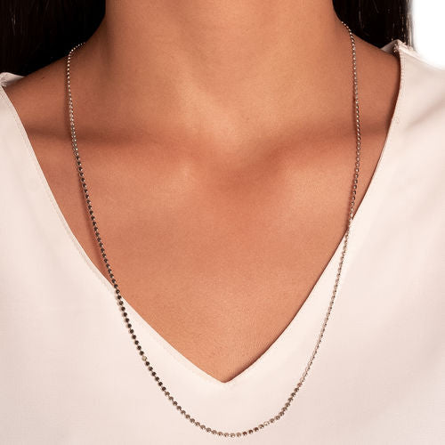 White Rhodium Plated Delicate Dots Necklace 60cm