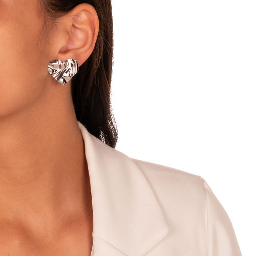 White Rhodium Plated Organic Heart Shape Earrings