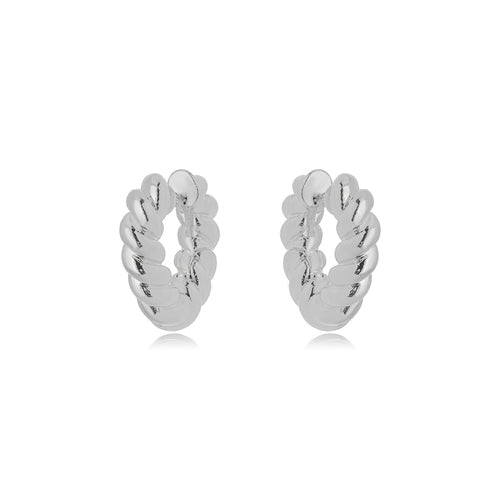 White Rhodium Plated Bold Heart Hoops Earrings