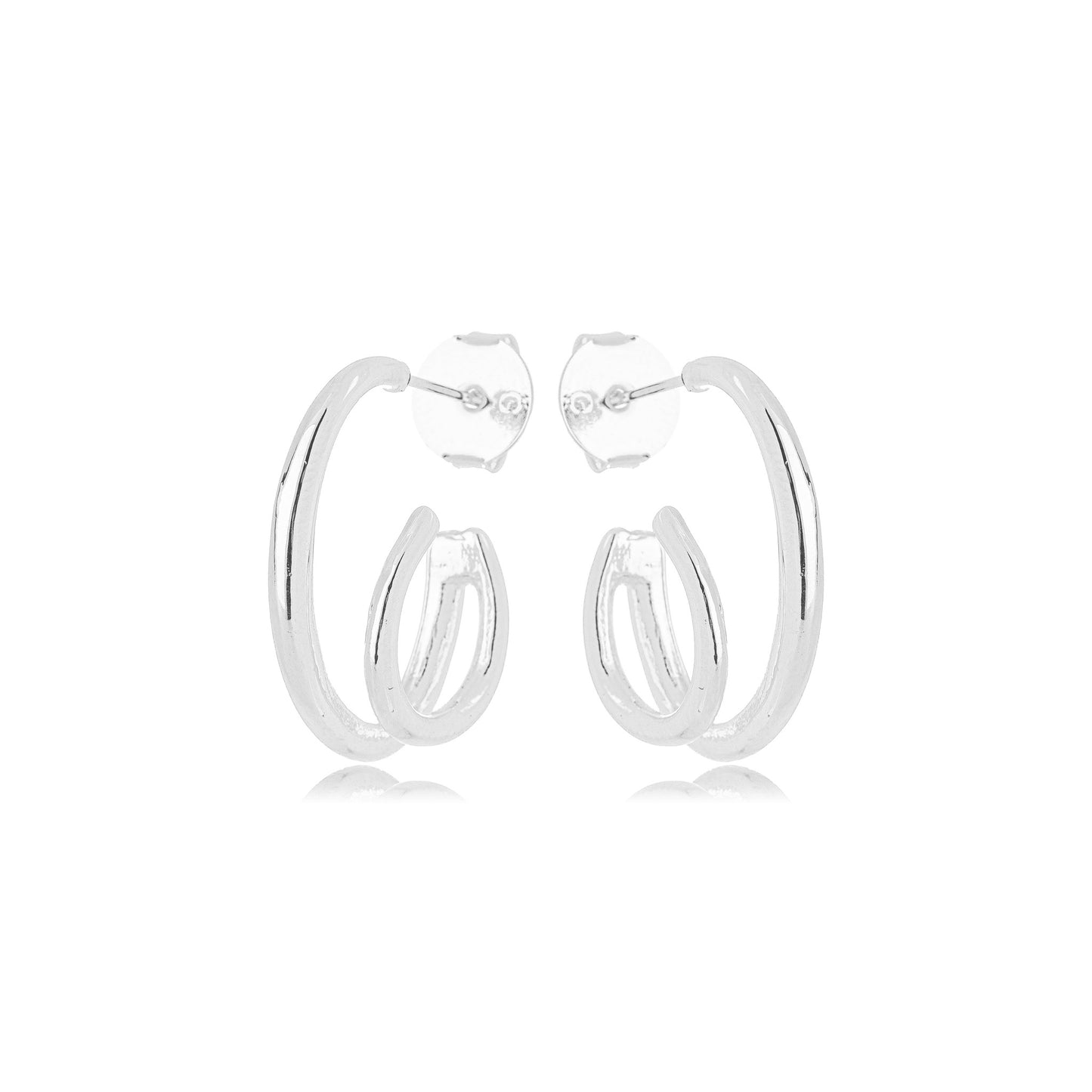 White Rhodium Plated Thin Hoops C Shape Earrings