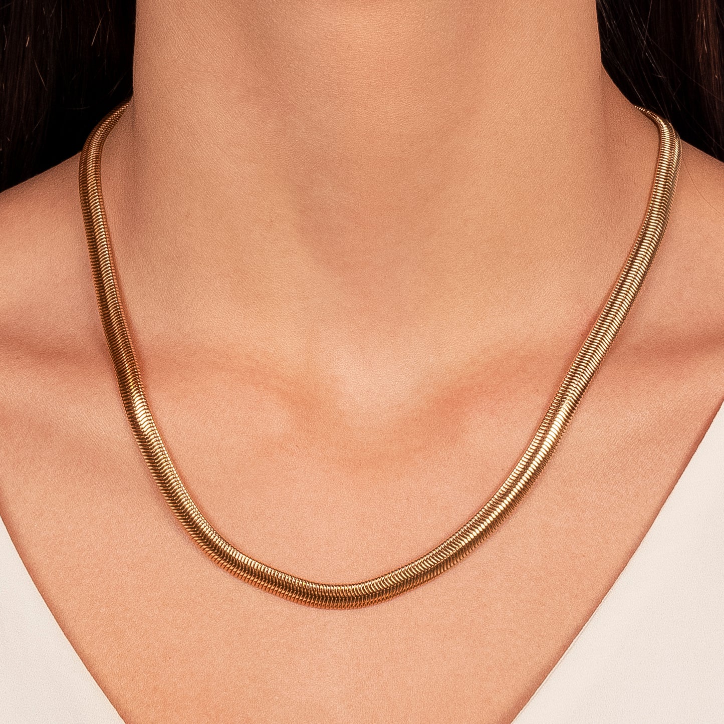 18K Gold Plated Thick Herringbone Necklace - 55cm