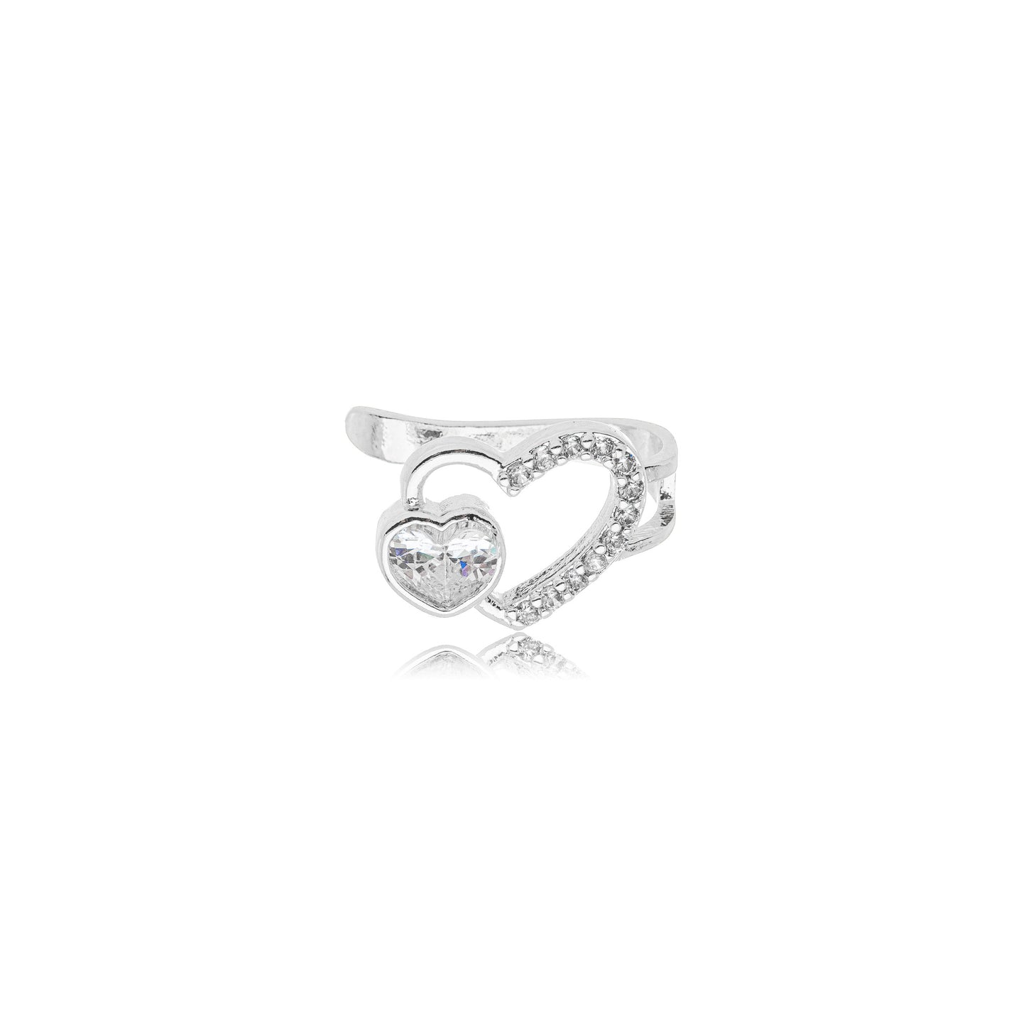 White Rhodium Plated Fake Piercing Studded Zirconia Heart Earrings
