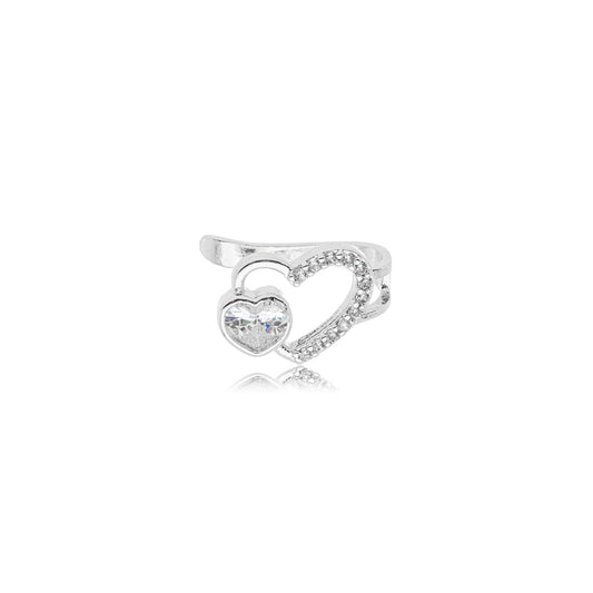 White Rhodium Plated Fake Piercing Studded Zirconia Heart Earrings