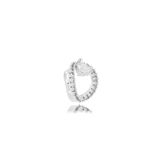 White Rhodium Plated Fake Piercing Studded Zirconia Earrings