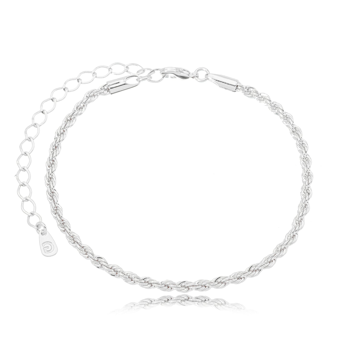 White Rhodium Plated Rope Bracelet with a durable and sleek design.