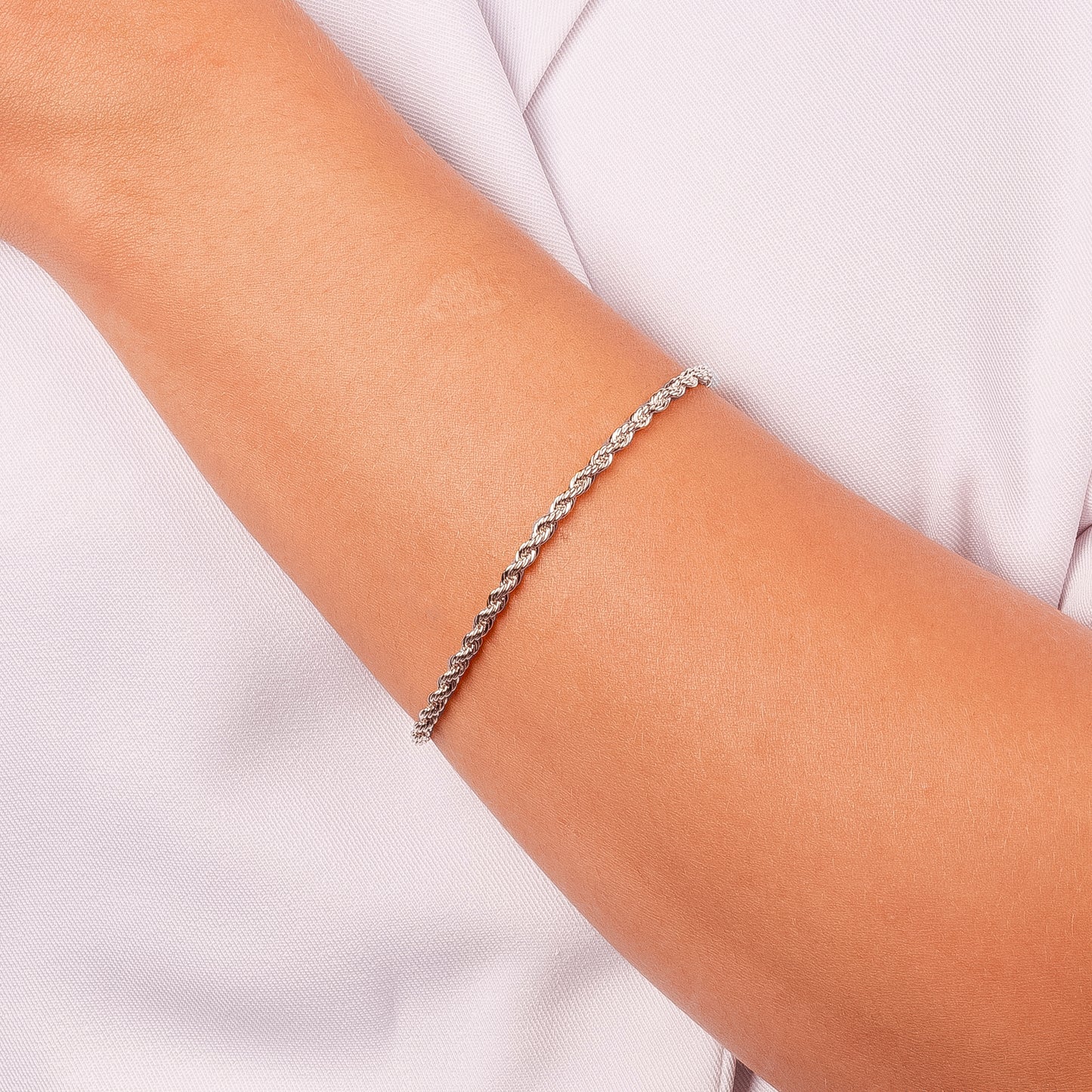 White Rhodium Plated Rope Bracelet