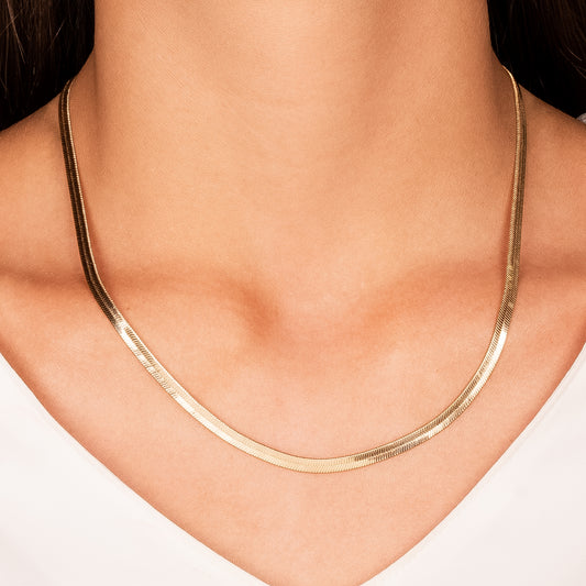 18K Gold Plated Flat Herringbone Necklace 55cm