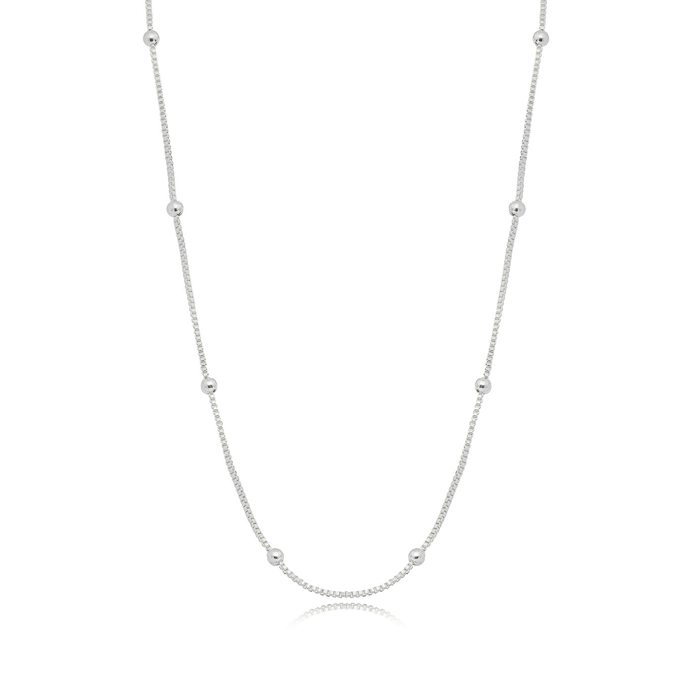 White Rhodium Plated Delicate With Small Balls Box Necklace