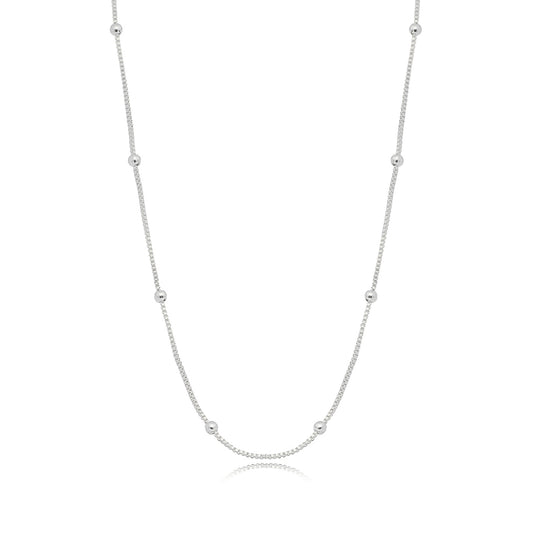 White Rhodium Plated Delicate With Small Balls Box Necklace
