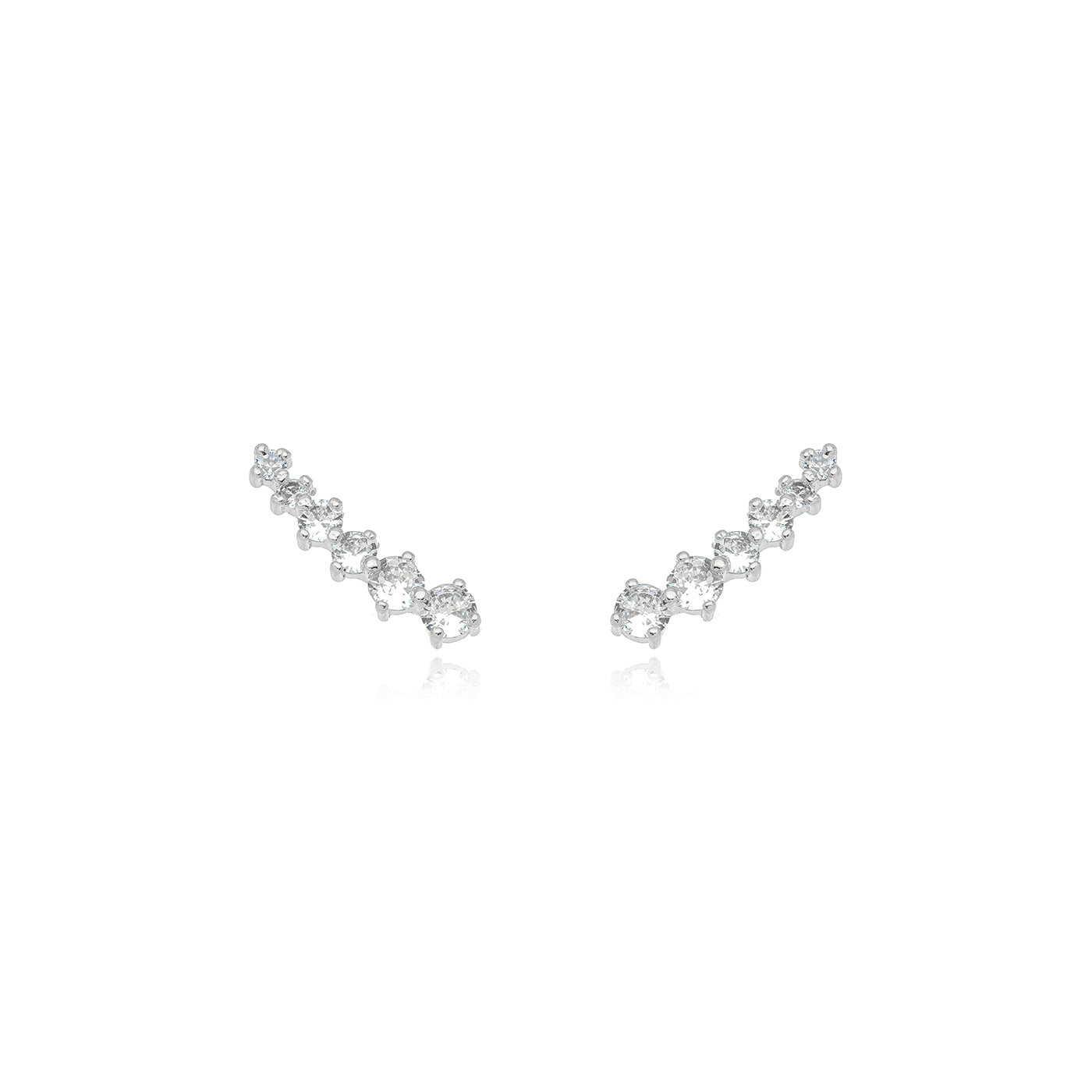 White Rhodium Plated Stud Zirconia Earcuff Earrings