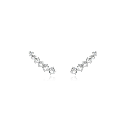 White Rhodium Plated Stud Zirconia Earcuff Earrings