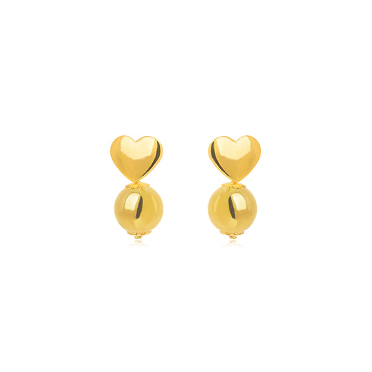 18K Gold Plated Heart Ball Earrings