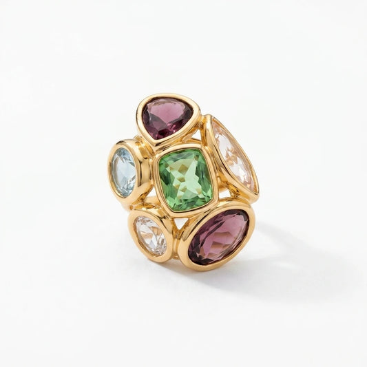 Turtle Patchwork Gem Ring - 18K Gold Plated
