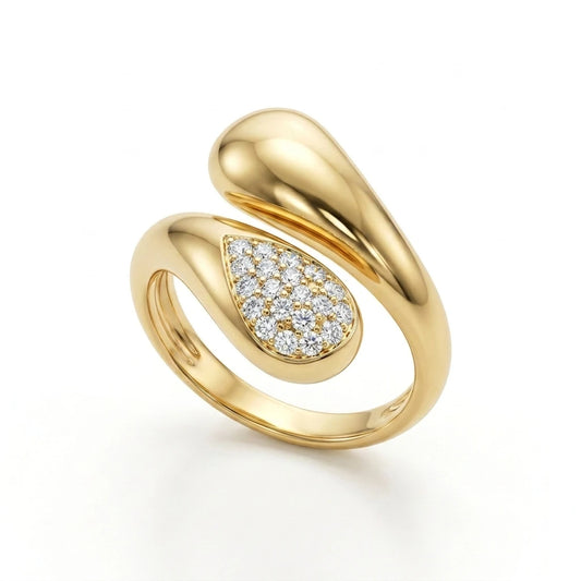 Studded Zirconia Parallel Open Ring - 18K Gold Plated