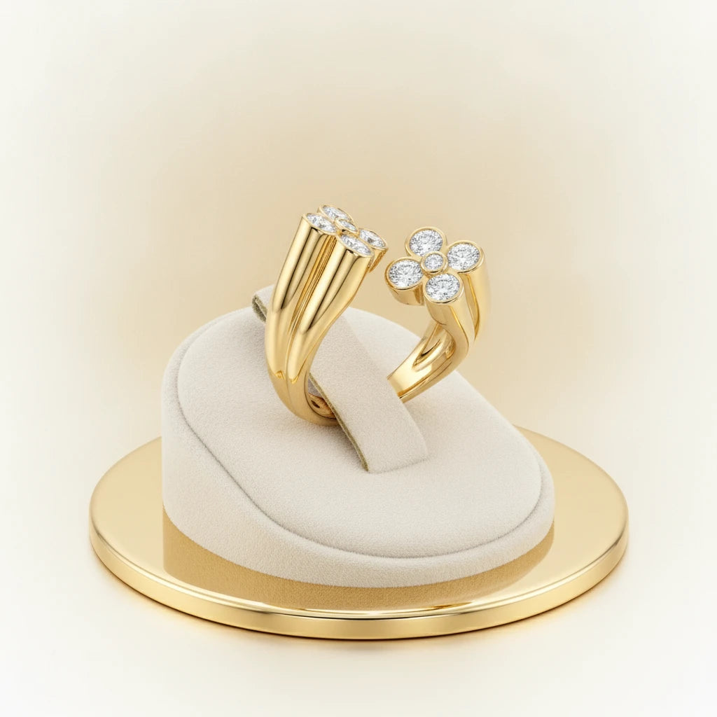Adjustable with Cubic Zirconia Ring -18K Gold Plated