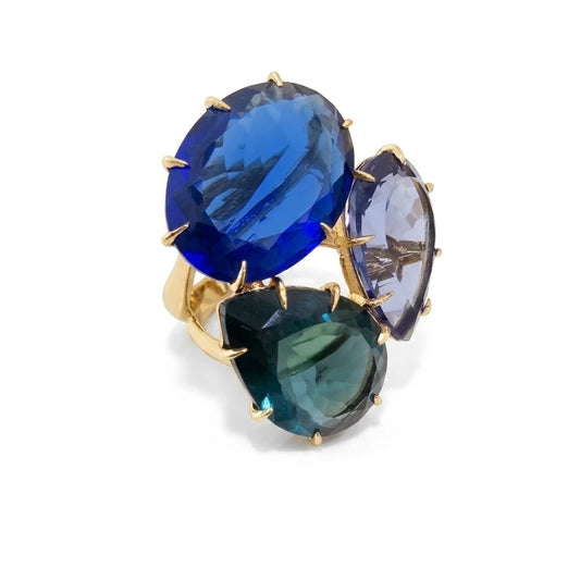 Blue Sapphire, Topaz London and Tanzanite Ring - 18K Gold Plated