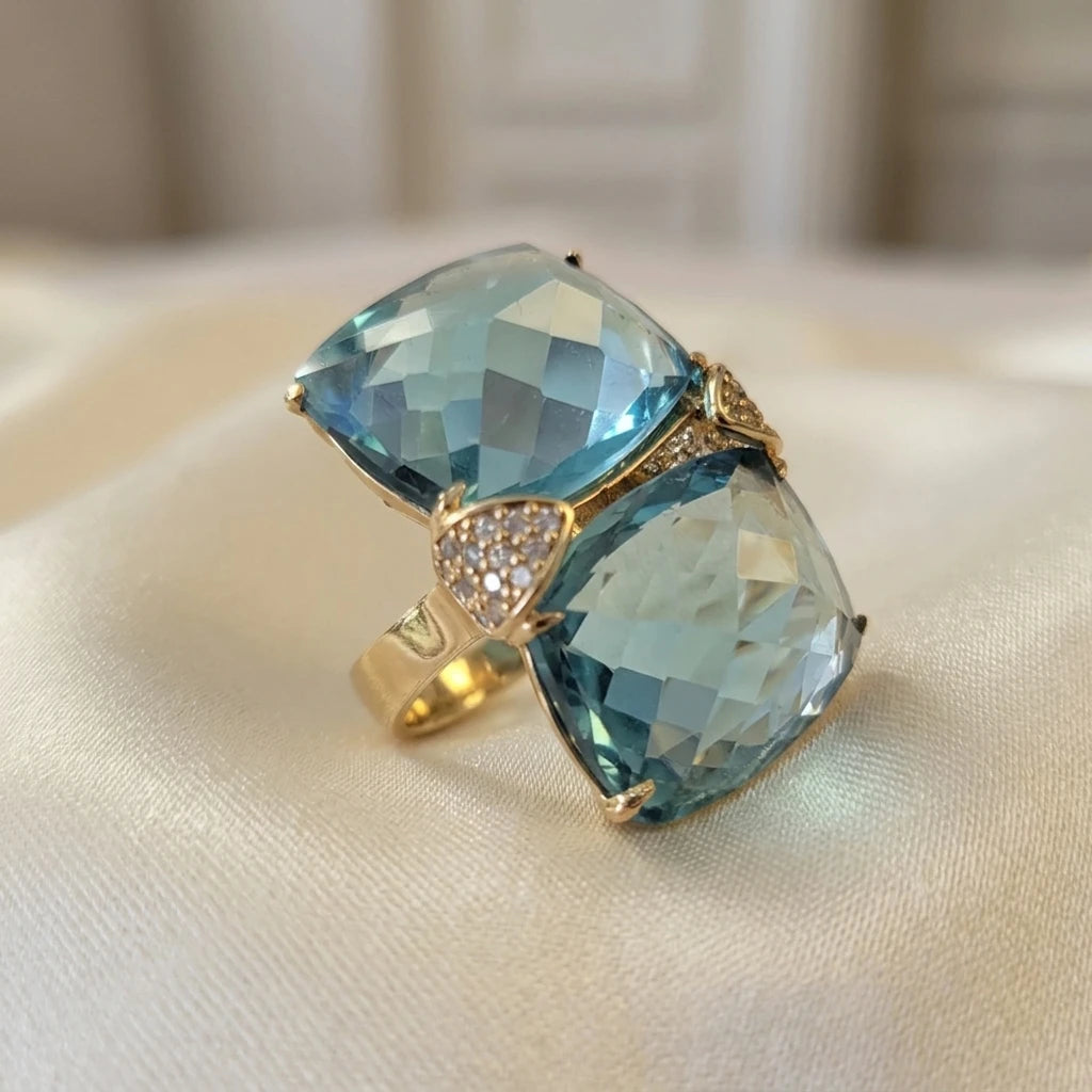 Double Aquamarine Ring - 18K Gold Plated