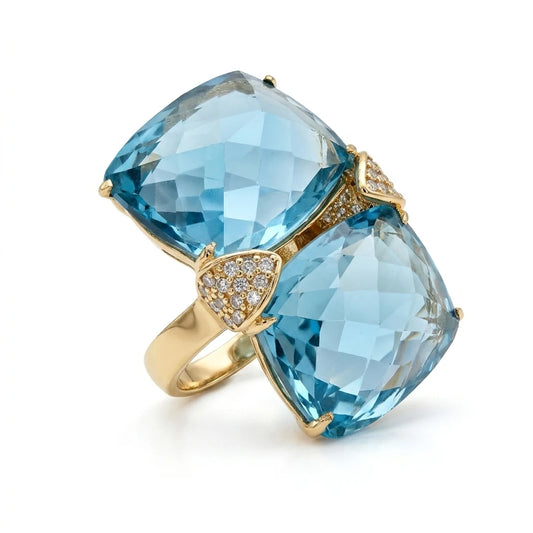 Double Aquamarine Ring - 18K Gold Plated