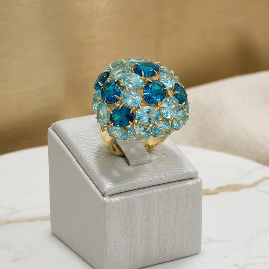 Aquamarine and London Topaz Ring - 18K Gold Plated