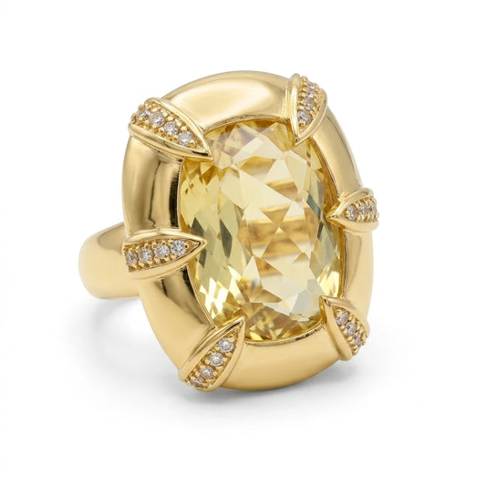 Citrine Studded Zirconia - 18K Gold Plated Ring