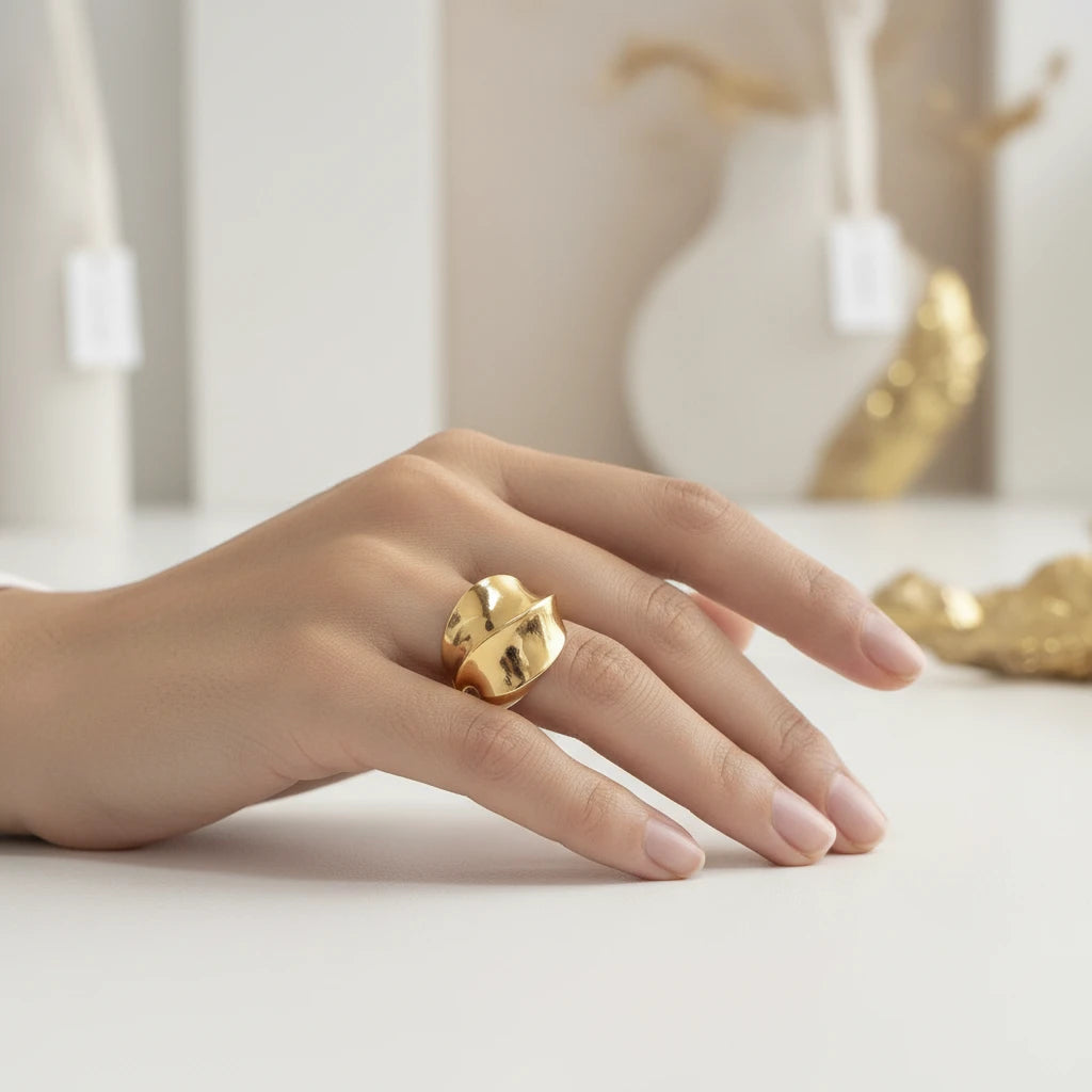 Sculpted Wave Ring - 18K Gold Plated