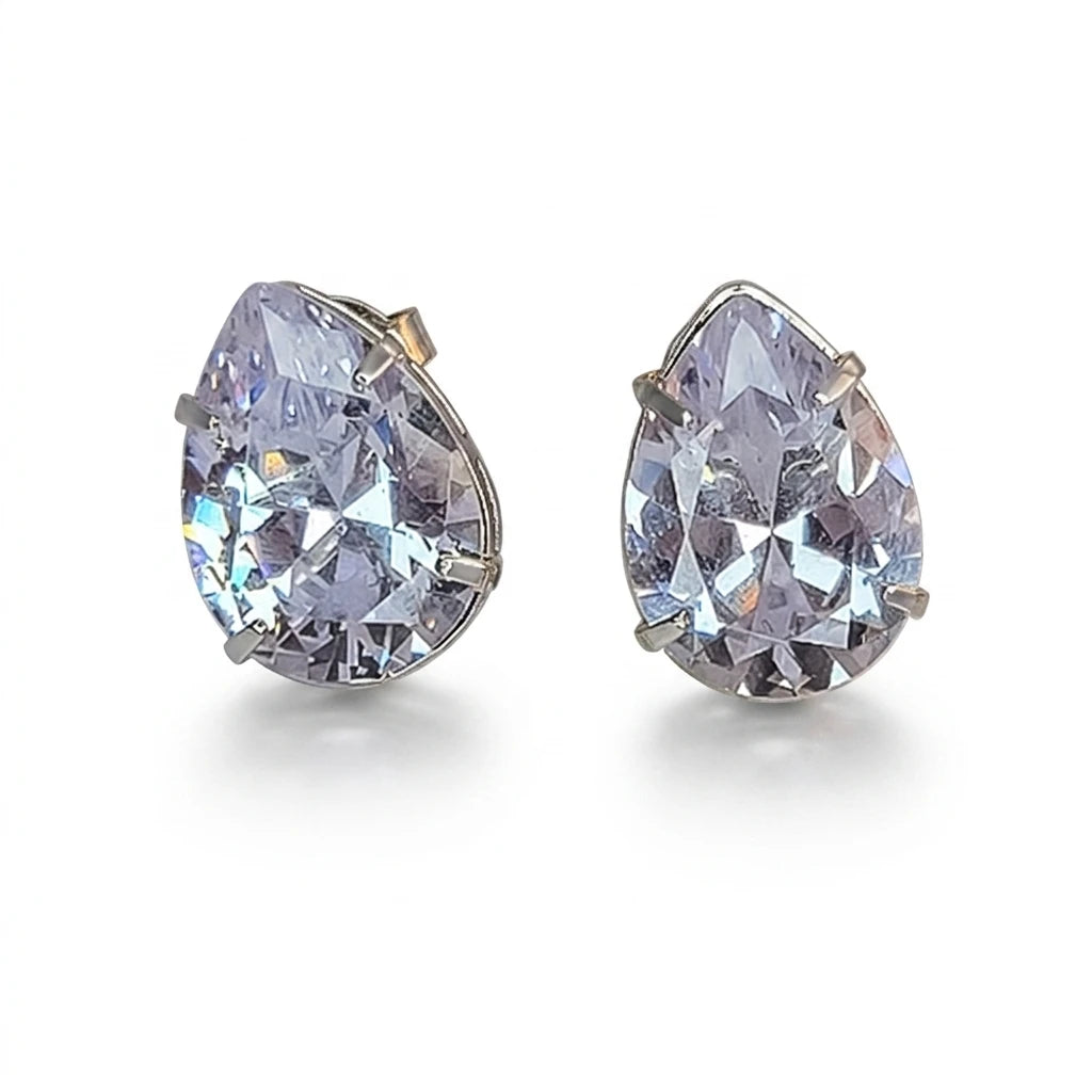 Drop Zirconia Earring - White Rhodium Plated