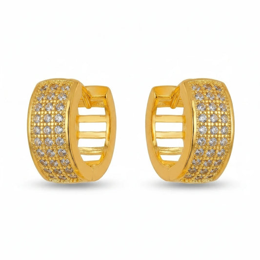 Click Thick Hoops Studded Zirconia Medium Earrings - 18K Gold Plated