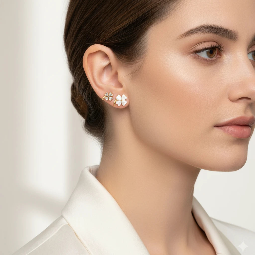 Duo Lucky Clover Earrings - 18K Gold Plated