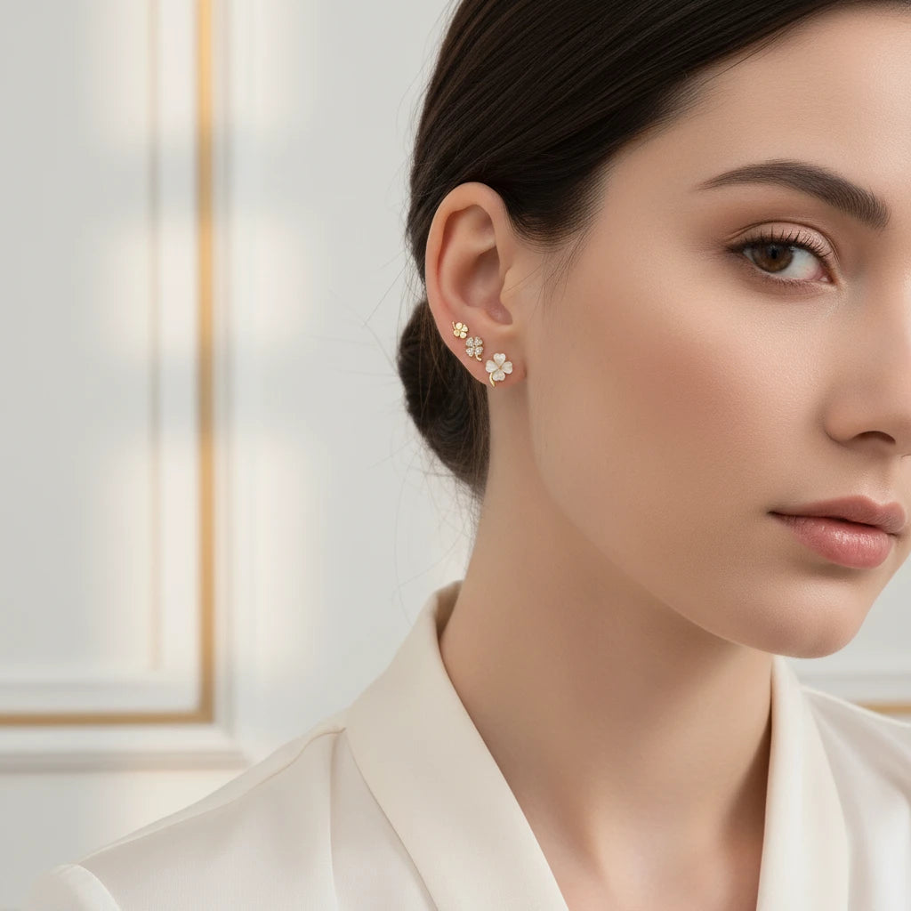 Trio Lucky Clover Earrings - 18K Gold Plated