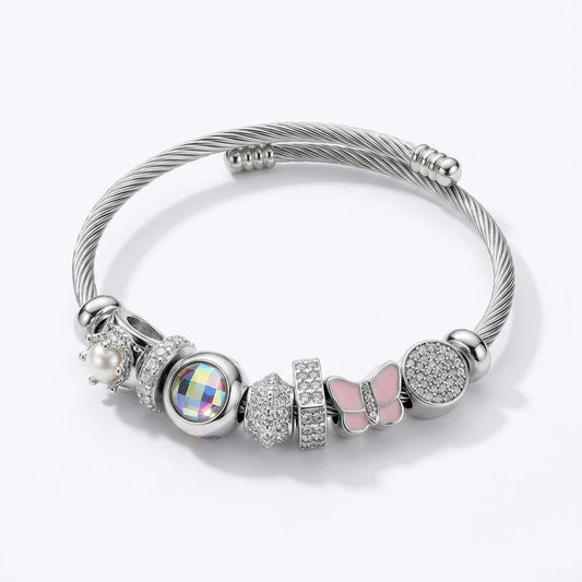 Charm Cable Bracelet - White Rhodium Plated