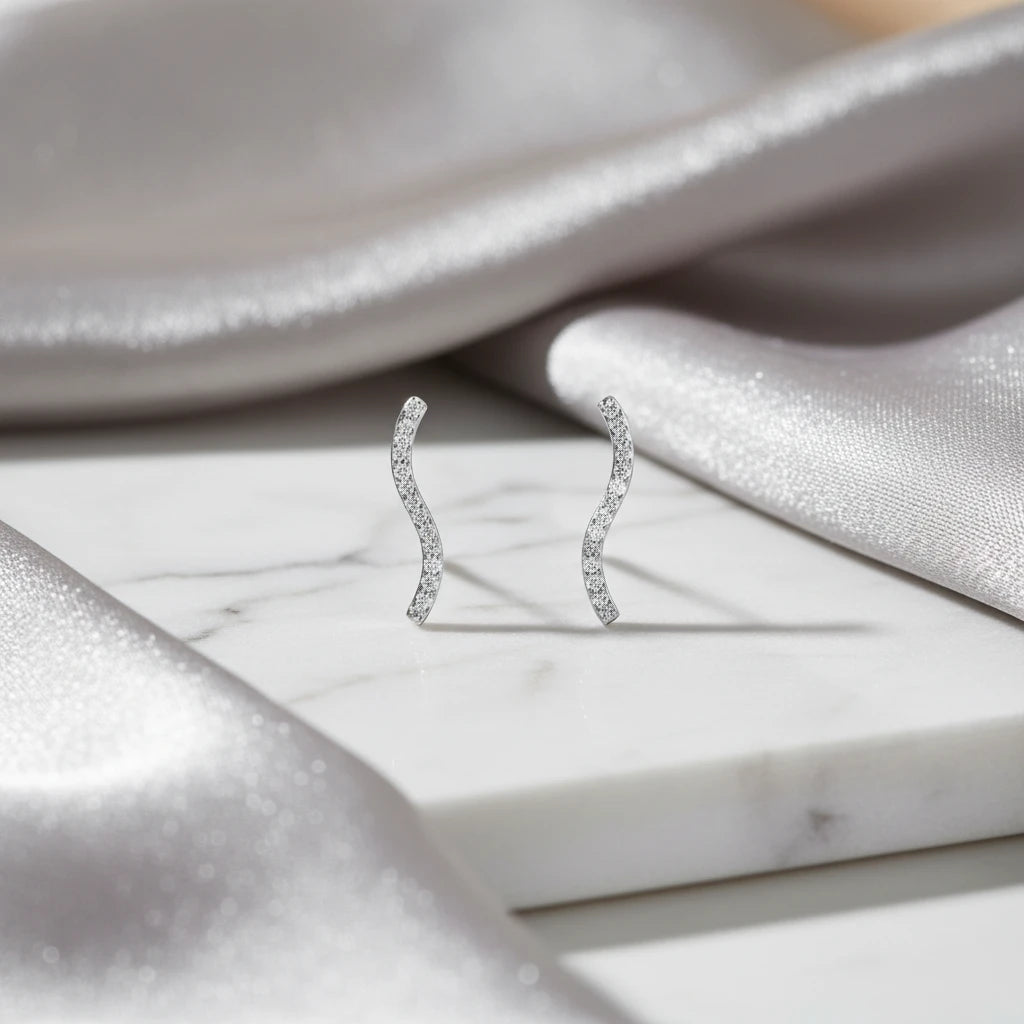 Wave Pavé Stud Earrings - 925 Silver