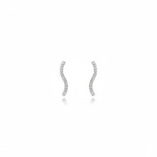 Wave Pavé Stud Earrings - 925 Silver