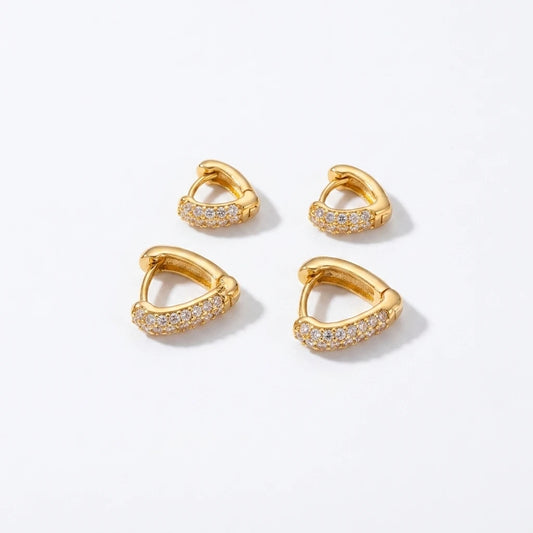 Duo Heart Studded Zirconia 18K Gold Plated Earrings