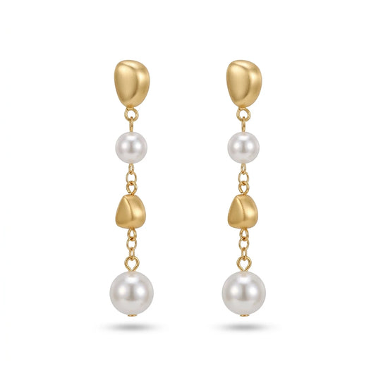 Brushed Details and Pearls Earrings - 18K Gold Plated