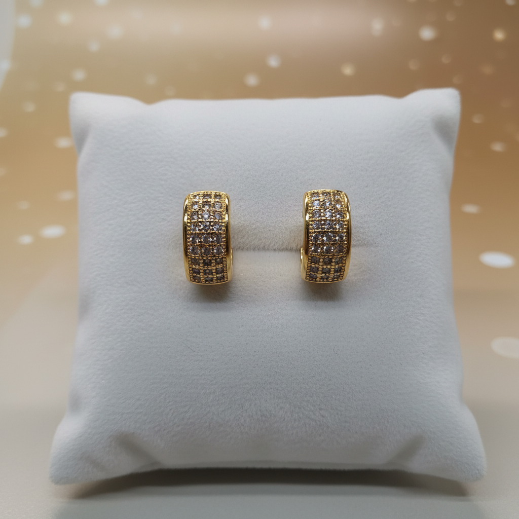 Click Thick Hoops Studded Zirconia Earrings - 18K Gold Plated